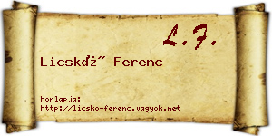 Licskó Ferenc névjegykártya